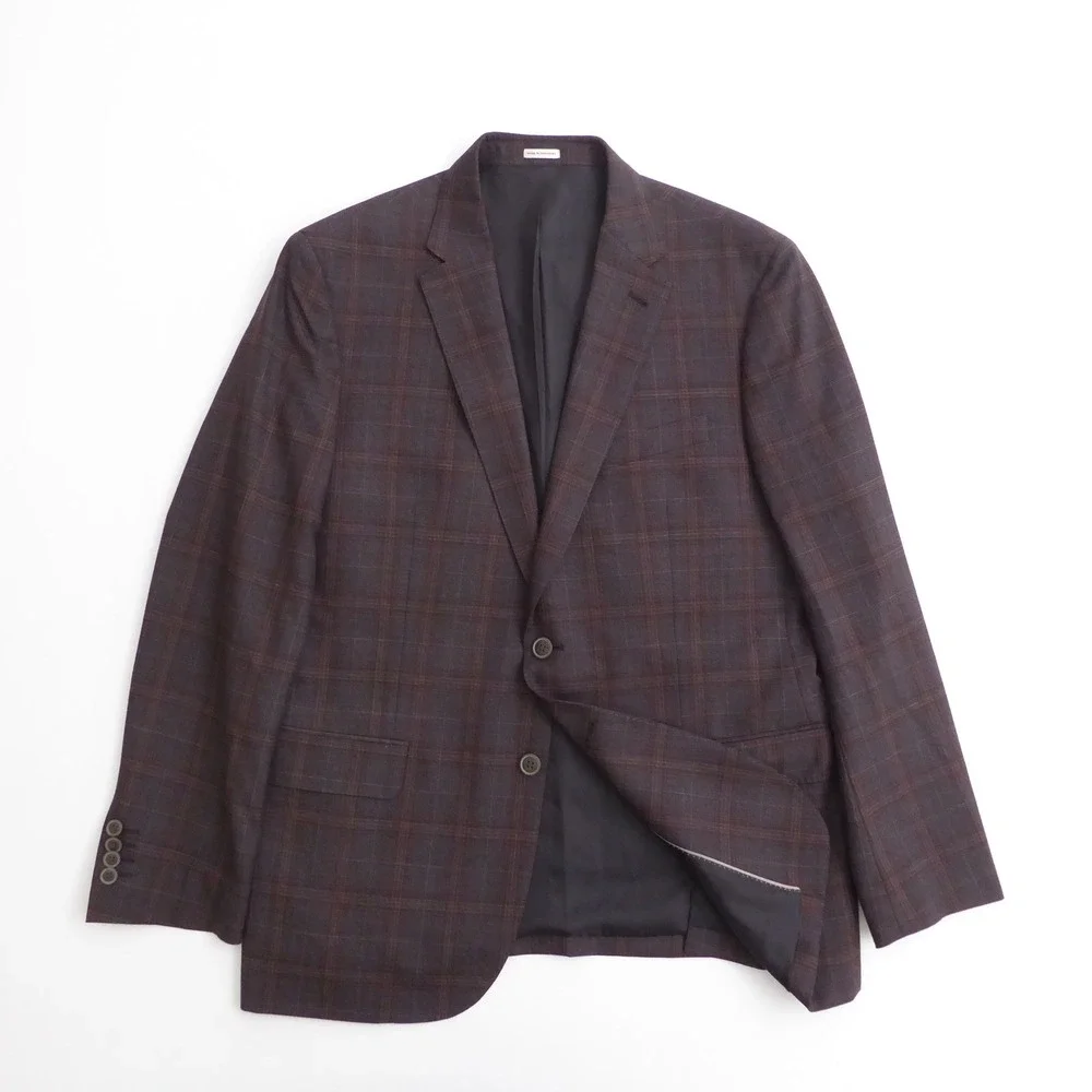 Joseph Abboud Mens Blazer Jacket Brown Plaid 100% Wool 42 Regular